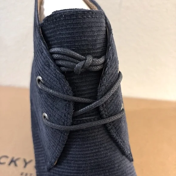 NIB [Lucky Brand] Shiijo Padded Insole Wedge Booties, Indigo Corduroy W 6 or 10 - Picture 7 of 12